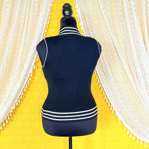 VTG Harolds Wool Black & White Striped Sleeveless Turtleneck Sweater Vest Size M - Picture 7 of 15